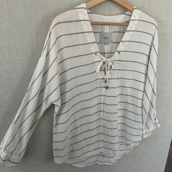 Rails Lily Positano Stripe Linen Tunic Top Size XS White Blue Stripes Flowy - Picture 7 of 11